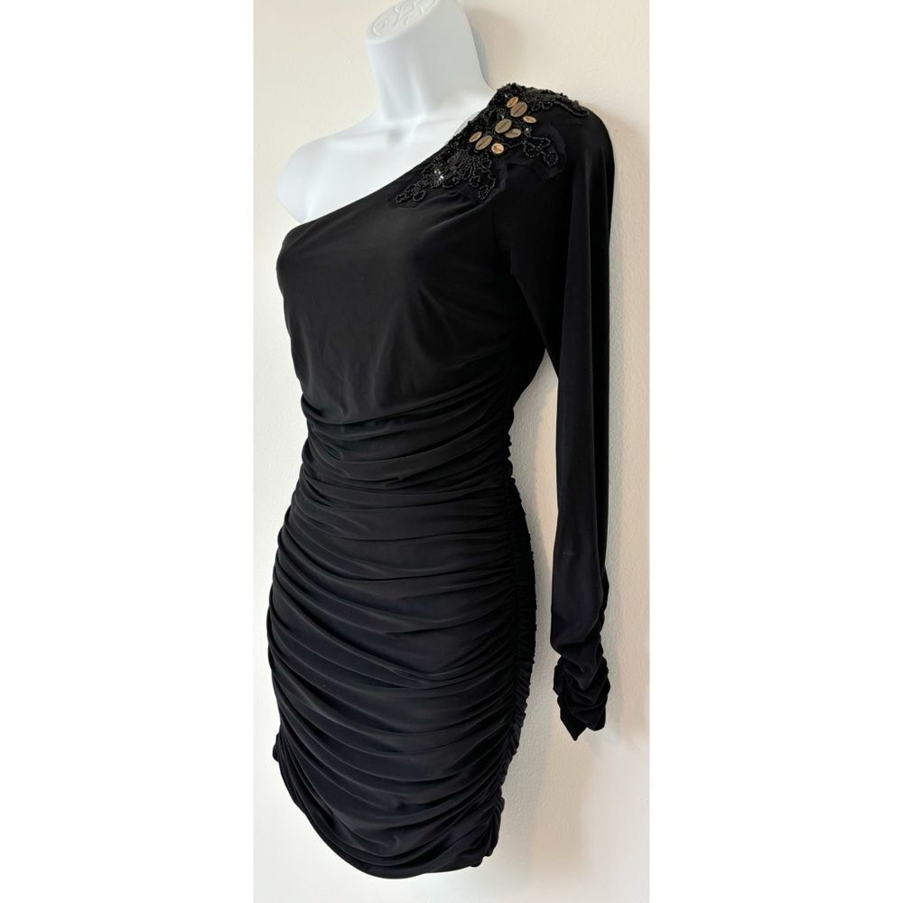Forever 21 One Shoulder Black Embellished Shoulder Dress Women Size Medium